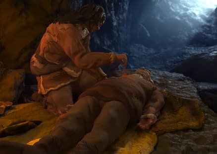 Bestattungsszene bei Neanderthalern - Szene aus dem Scope